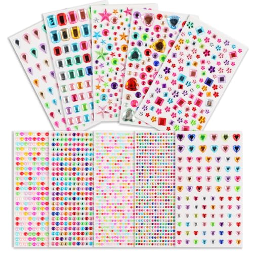 3500 Stück Glitzersteine selbstklebend, Bunte Strasssteine selbstklebend, Glitzersteine Gesichter in verschiedenen Formen, Glitzer Sticker für Basteln, Kinderhandwerke, Dekoration und DIY-Projekte.