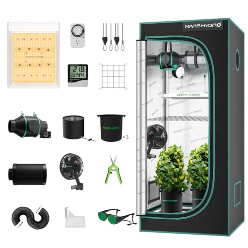 Mars Hydro Growzelt Komplettset,TS600 Vollspektrum Grow Lampe,60X60X140cm 1680D Hoch Reflektierend Mylar Grow Box Komplettset,mit 4