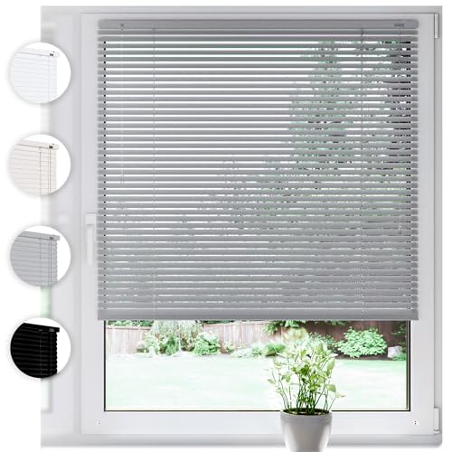 SONELLO Aluminium Jalousie 60cm x 100cm Silber Alu Jalousie Klemmfix ohne Bohren Sichtschutz Blendschutz Lichtschutz Sonnenschutz für Fenster und Türen