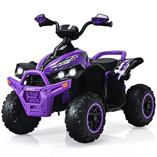 COSTWAY 12V Elektro Kinderquad, Elektroquad mit Musik, Hupe & LED Scheinwerfer, Kinder Quad 2,2-4,3 km/h, Kinderauto für Kleinkinder ab 3 Jahre (Lila)