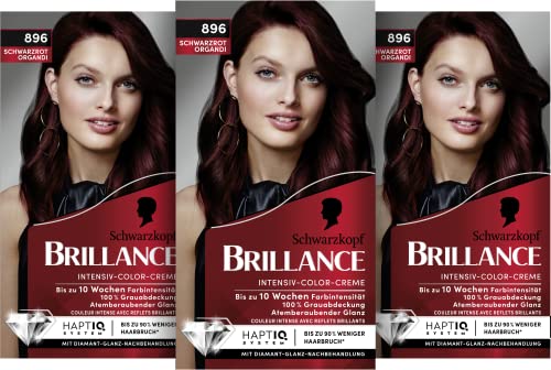 Brillance Intensiv-Color-Creme 896 Schwarzrot Organdi (160 ml), dauerhafte Haarfarbe mit Diamant-Glanz und Pflege-Conditioner, für 10 Wochen Farbintensität