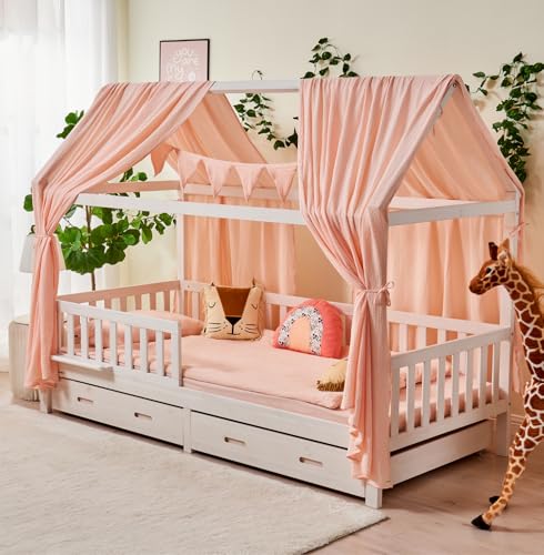 ALAVYA HOME® Hausbett 80x160 cm mit Rausfallschutz und Lattenrost | Kinderbett 80x160 für Mädchen und Jungen Massivholz der Buche FSC zertifizierter Haus Kinder Bett Montessori Jugendbett