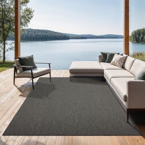 the carpet Mistra - Moderner In- und Outdoor Teppich, perfekt für das Wohnzimmer, Schlafzimmer oder die Terrasse, Wetterfest, langlebig und pflegeleicht, Anthrazit, 120 x 170 cm