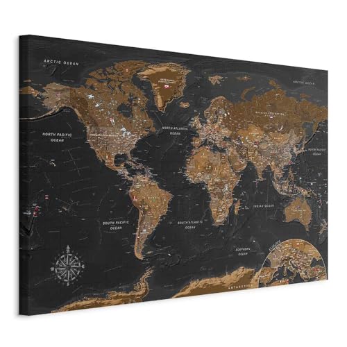 Pinnwand B&D XXL - Weltkarte zum pinnen - Pinnwand & Leinwandbild 90x60 cm 1 Teilig Kunstdruck modern Wandbilder XXL Wanddekoration Design Wand Bild - Landkarte k-A-0206-v-a