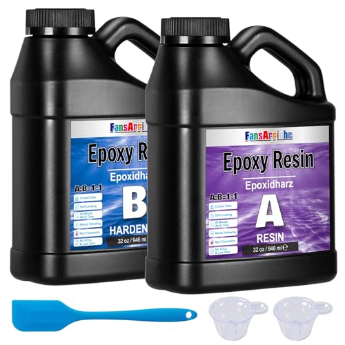 FansArriche Epoxidharz, transparent, 64 oz/1892 ml resin 1: 1-Verhältnis; Kunstharz-Beschichtung, kristallklar, für Holz, künstlerische Kreationen, Restauration