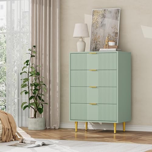 Kommode für Schlafzimmer, 60cm Breite 4 Schubladen Aufbewahrung Kommode mit Vintage Metallgriffe, tiefe Kommode für Schlafzimmer, Wohnzimmer, Flur oder Eingang, Oliv Grün (Oliv Grün, 60x40x94cm)