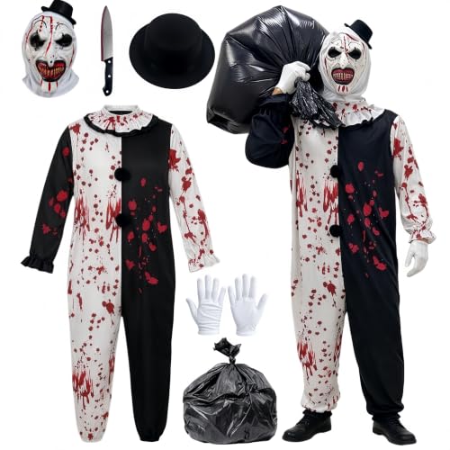 MmmLucipor Terrifier Kostüm, Art Clown Kostüm (A, XL) | Halloween Terrifier Clown Costume, für Karneval, Cosplay, Fasching, Mottoparty