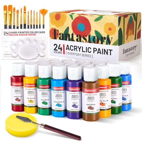 Fantastory Acrylfarben Set 24 x60 ml, Acrylic Paint mit 16-teiligem Zubehör