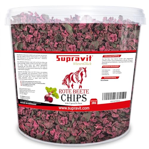 Supravit Rote Beete Chips - 2kg Eimer Pferdeleckerlis ohne Zucker - für alle Pferde – 100% Natur ohne Zusatzstoffe – als schmackhafte Pferdeleckerlis oder als Zusatzfutter
