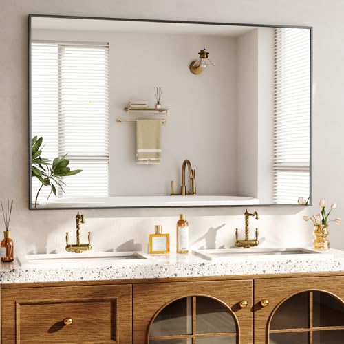BEAUTYPEAK Rechteckiger Wandspiegel,120x75cm Badezimmerspiegel mit Gold Aluminiumrahmen, Bruchsicherer Wandspiegel für Bad, Schlafzimmer, Wohnzimmer, Rectangular Bathroom Mirror
