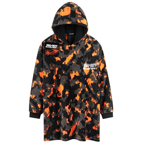 Call of Duty Hoodie Decke Herren Teenager, Oversize Fleece Hoodie Herren Camouflage, Decken Poncho, Gaming Geschenke für Männer (Orange/Grau Camouflage)