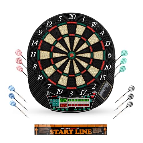 Ultrasport Dartscheibe Elektronisch Profi Set ohne Türen I Elektronische Dartscheibe für 1-8 Spieler mit 15 Darts, 15 Pro Flights, 100 Pfeilspitzen, 3 Startlinien I Dartautomat