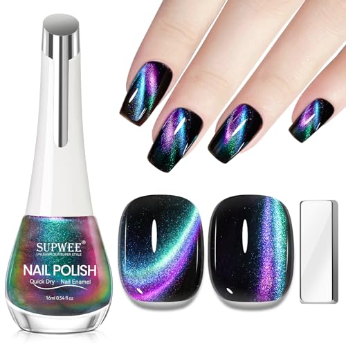 SUPWEE Cat Eye Nagellack mit Magnet, 16ML Schnelltrocknend Cat Eye Gel Polish Ohne UV Lampe Chamäleon Gel Nagellack Holografisch Magnetisch Maniküre Oil Based Nail Polish DIY Salon