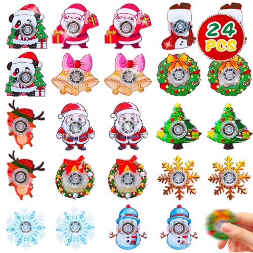 WONFELIE 24 Stück Weihnachts-Fidget-Spinner-Set – Weihnachtsspielzeug zum Stressabbau und zur Linderung von Angstzuständen – Ideal als Schulgeschenk und Mitbringsel für Partys