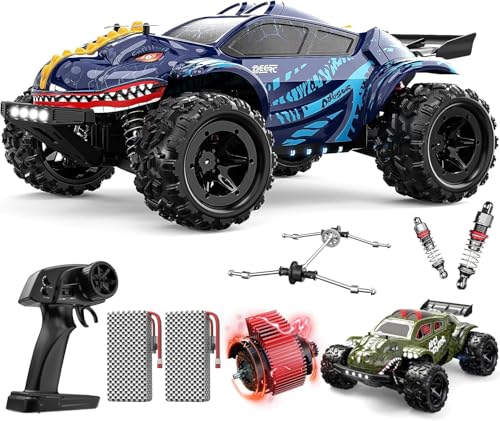 DEERC 9308E Ferngesteuertes Auto 1:16 All Terrain Fast RC Monster Truck 40 KPH, 2,4 GHz 4WD High Speed Dinosaurier ferngesteuertes Auto Offroad, 2 Batterien, 2 Autogehäuse, Spielzeuggeschenk Kinder