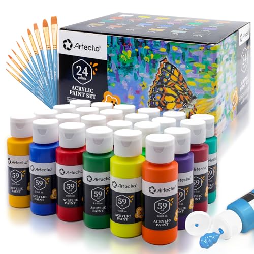 Artecho Acrylfarben Set 24 x 59ml mit 10-teiligem Pinsel