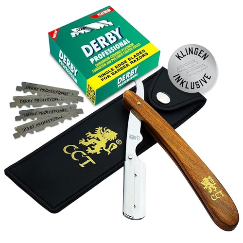 The Cambridge Cutthroat® Cut Throat Rasiermesser Rasierer-Set - Missanda Hartholz & Edelstahl Professioneller Friseur-Rasierer mit einer Klinge - Razor mit gerader Kante - Schnurrbart & Bartformer
