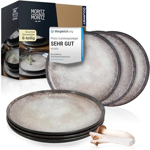 Moritz & Moritz VIDA 6er Dinner Teller Set Beige - Dinnerteller für 6 Personen - Porzellan spülmaschinen- und mikrowellengeeignet