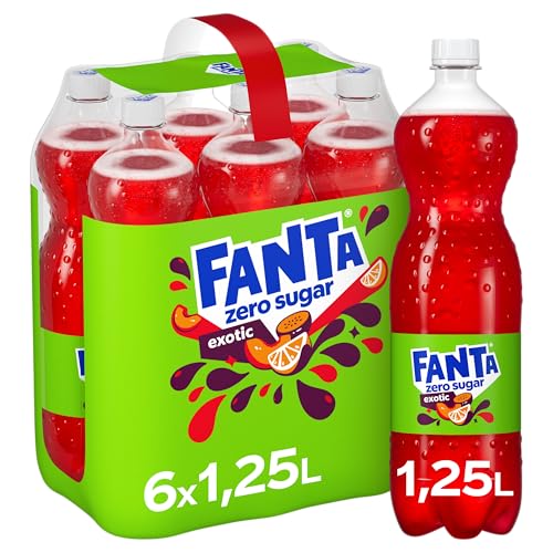 Fanta Zero Exotic Limonade – zuckerfreies, kalorienfreies Erfrischungsgetränk mit exotischem Fruchtmix-Geschmack – 6x 1,25L Einweg PET Flaschen – Vorratspack