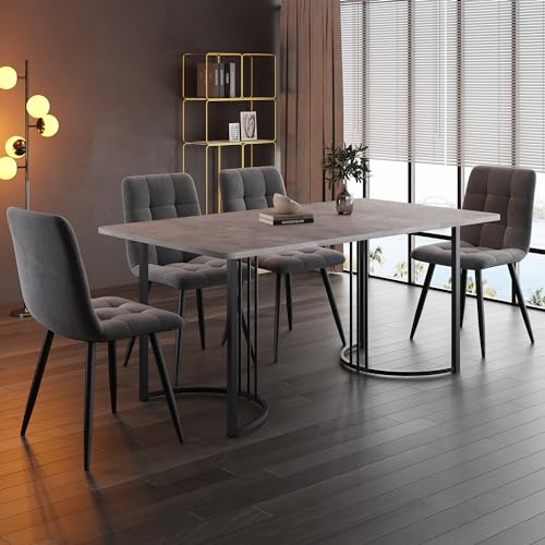 Ymkua Esstisch mit 4 Stühlen Set, 140x80x75 cm Rechteckiger Esstisch, Esszimmergruppe, Moderne Küche Esstisch Set, Esszimmerstuhl Küchenstuhl Sets, Küchentisch Set für Wohnzimmer und Küche (Grau)