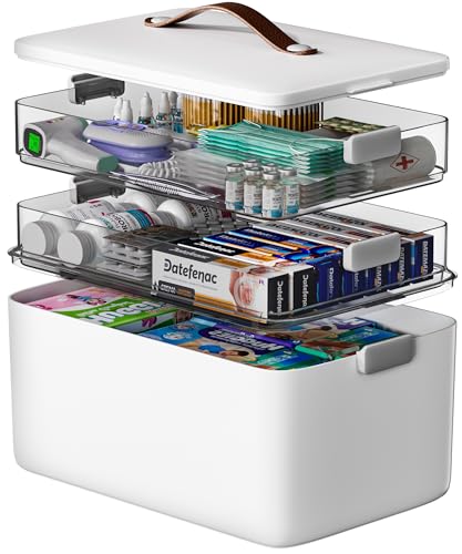 CTIME 3-stöckige Medizinbox - Tragbar mit Lederhenkel, ideal für Haushalt und Reisen
