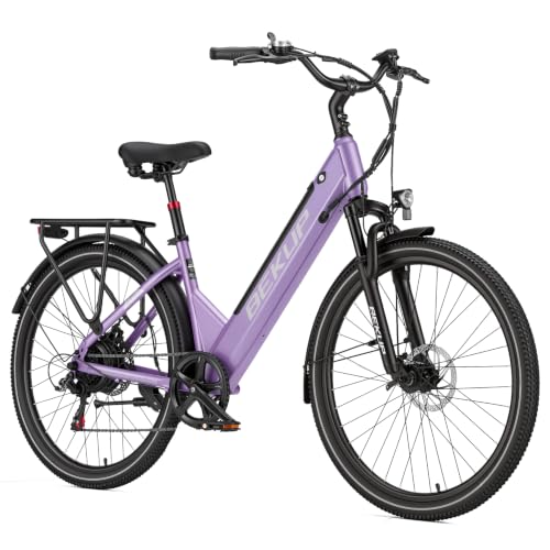 Bekup V1 E-Bike für Damen, 26 Zoll Cityrad mit Tiefeinstieg und herausnehmbarem 36 V 14,5 Ah Akku, 250 W Heckmotor, 45 Nm, bis zu 75 km Reichweite, Shimano 7-Gang, Scheibenbremsen, 25 km/h