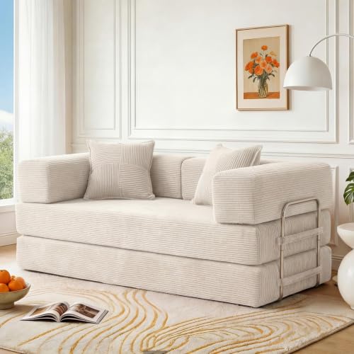 Vipbear Premium 5-in-1 Vielseitiges Rahmenloses Sofa, 160 cm, Ergonomisch Verwandelbarer 3-Sitzer mit Memory-Schaum, Ausklappbares Schlafsofa fürs Wohnzimmer
