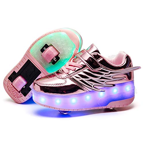 Kimigia Unisex Kinder LED Licht Schuhe mit Doppelrad Rollen,Mit Flügeln USB Wiederaufladbar, Outdoor Sport Gymnastik Running Sneaker