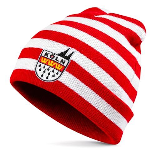 DPKOW Köln Beanie Mütze Karneval Kostüm Damen Herren Strickmütze Köln Kostüm Accessories, Rot und Weiß Gestreifte Beaniemütze Winter Warme Unisex Wintermütze Beanie Hat Geschenk