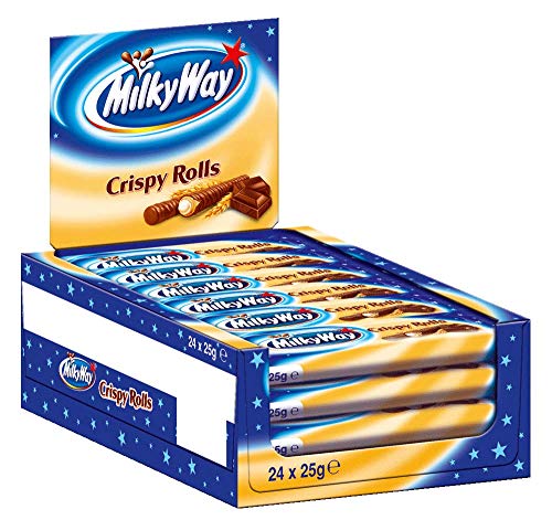 Milky Way Waffelröllchen | Crispy Rolls, Milchcreme | 24 Crispy Rolls in einer Box (24 x 25 g)