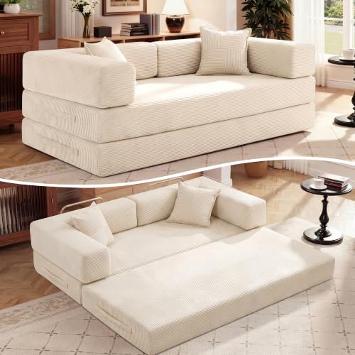 Vipbear Schlafsofa 200cm Breit,5-in-1 Faltbares Boneless Couch Beige