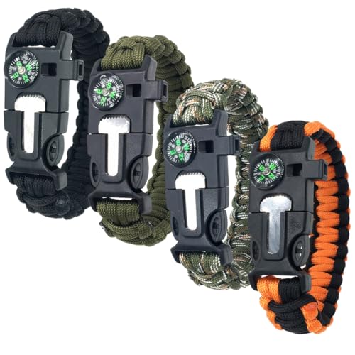 4 Stück Survival Armband, 5 in 1 Outdoor Survival Kit für Herren Damen