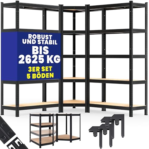 Monzana 3er Set Schwerlastregal Eckregal 180 x 90 x 40 cm