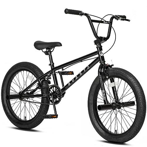 AVASTA 20 Zoll Freestyle BMX Fahrrad für Kinder & Jugendliche von 6 7 8 9 10 11 12 13 14 Jahren, Jungen & Mädchen, Anfänger, mit 4 Pegs, Schwarz