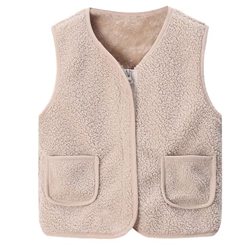 Teddy Fleece Weste Kinder Teddyjacke Mädchen Ärmellos Fleecejacke Kurz V-Ausschnitt Teddyfleece Jacke Plüschweste Mit Taschen Herbst Winter Warm Teddyweste Outdoor Fleeceweste Sport Übergangsjacke