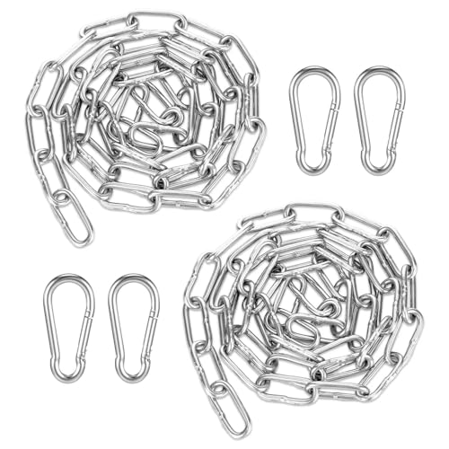 2 Stück Kette Edelstahlkette Meterware 1M Diameter 3MM, 304 Stahlkette mit 4 PCS Edelstahl Karabiner, Gliederkette Meterware zum Aufhängen für Hundekette, Hängesessel & Verlängerungskette