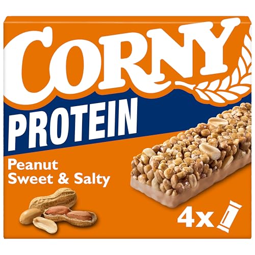 Müsliriegel Corny Classic Protein Erdnuss Süß & Salzig | 24% Protein | Proteinriegel mit gesalzenen Erdnüssen | Ohne Zuckerzusatz | Genuss für Sport, Büro und unterwegs | 4 x 25 g