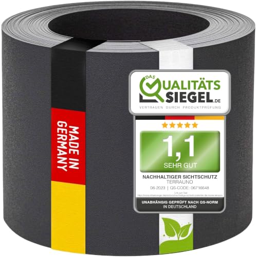 TerraUno Nachhaltige Sichtschutzstreifen für Doppelstabmatten, Polypropylen, Made in Germany, RAL 7016 Anthrazit, 26m x19cm Rolle, extra stabil, Lederoptik, Zaun Sichtschutz mit UV-Beständigkeit