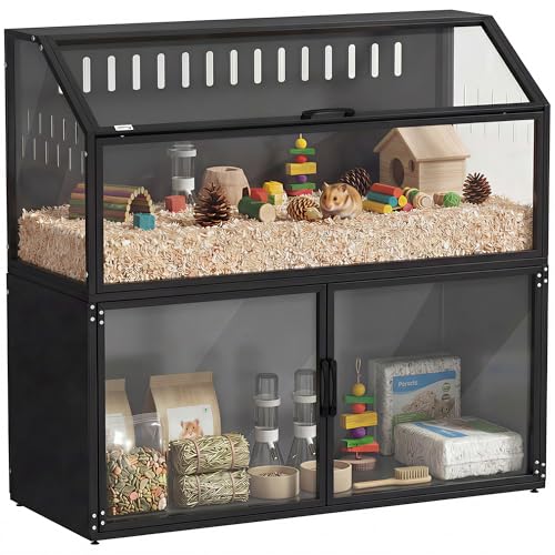 PawHut Hamsterkäfig 2-in-1 mit Aufbewahrungsschrank – Riesen-Lebensraum 104 cm für Nagetiere aus Stahl und transparentem Acryl – großer Käfig Design für syrische Hamster und Mäuse, schwarz