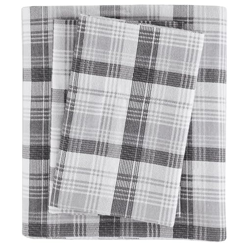 Woolrich Warme weiche Flanell-Bettwäsche mit 35,6 cm tiefen Taschen, Cabin Lifestyle, kalte Jahreszeit, gemütliches Bettwäsche-Set, passender Kissenbezug, Cal King Size, graues Karomuster