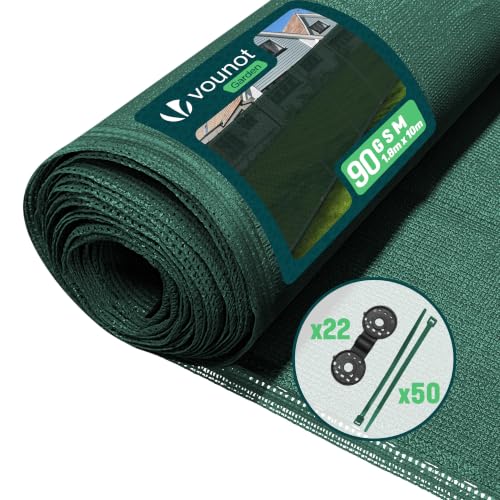 VOUNOT® Zaunblende 1.8×10m, Sichtschutz Zaun HDPE Schattiernetz, Windschutz UV-resistent Reißfest, 75% Beschattungsgrad, mit Löcher, Spezialclipund und Kabelbinder, Grün
