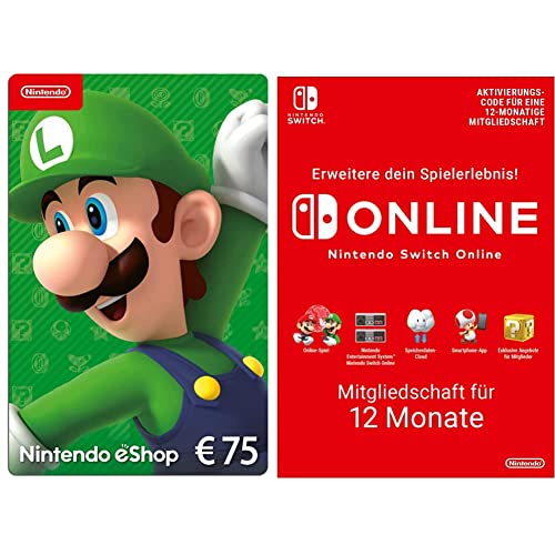 Nintendo eShop Card | 75 EUR Guthaben + Switch Online Mitgliedschaft - 12 Monate (Download Code - EU) | Switch/3DS/Wii-U