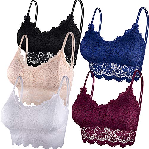 Duufin 5 Stück Spitzen BH Bralette Spitze Gepolstert für Damen und Mädchen (Schwarz, Beige, Weiß, Marine, Burgund, S-M)
