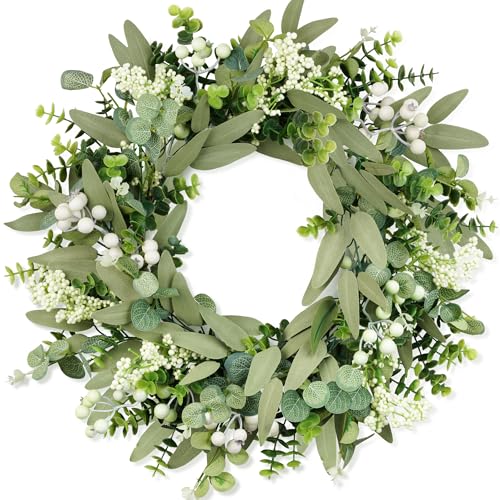 COLORSPEC Eukalyptus-Kranz für die Haustür, 50 cm/20 Zoll grüner Frühlings-Sommer-Kranz, lebensechte künstliche kleine Türkranz-Dekoration für Bauernhaus