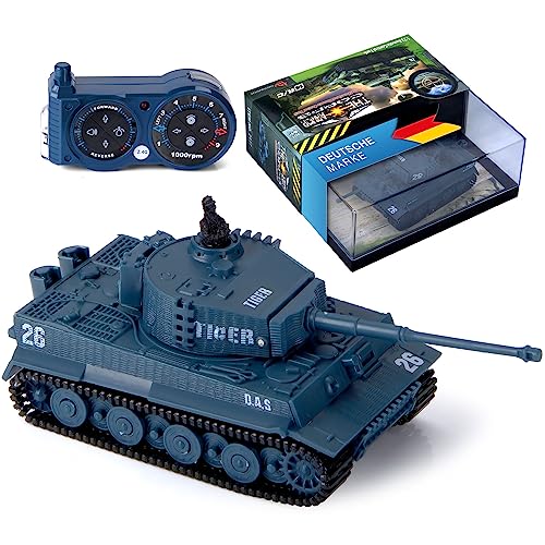 GOODS+GADGETS Ferngesteuerter Mini RC Panzer German Tiger I - Modellbau R/C Battletank mit Schussfunktion, Sound & Licht - 1:72 Maßstab (1 x Mini RC Panzer)