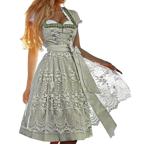 Generisch 3-Teiliges Set Dirndl Damen Midi-Kleid mit Kontrast-Oberteil & Faltenrock inkl. Bluse/Schürze – Trachtenmode für Oktoberfest, Volksfeste und Festliche Events