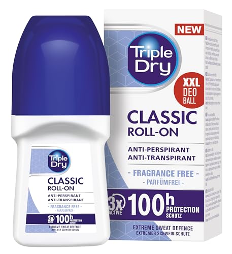 Triple Dry Anti-Transpirant Roll-On | Deoroller gegen starkes Schwitzen | Antibakterielles Deodorant für 100h Schutz | Parfümfreies Antiperspirant | 50ml