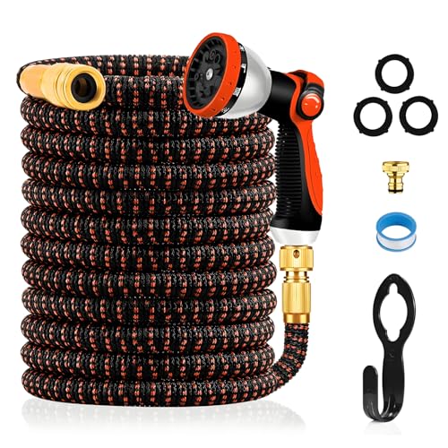 Yofidra Flexibler Gartenschlauch 30m, 3 Lagiger Latex Wasserschlauch mit 3/4 Zoll und 1/2 Zoll Metallanschlüsse, 3450D-Gewebe, Knickfrei, Strapazierfähiger Garden Hose Schlauch mit 10 Düse