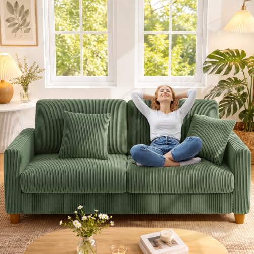 Kidirect Cord Sofa 3 Sitzer, 178CM Bequemes Couch 3 Sitzer, Sofa Wohnzimmer