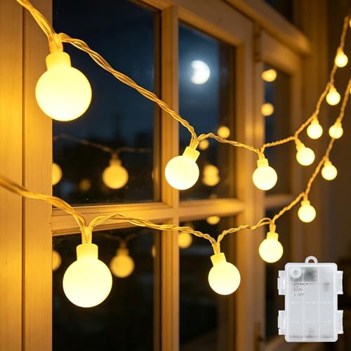 cshare Led Lichterketten Globe Außen, 6M 40LED Kugel Batteriebetriebene Lichterkette mit Timer IP65 Wasserdicht für Jar Garten Camping Weihnachten Innen Außen Dekorationen,Warmweiß